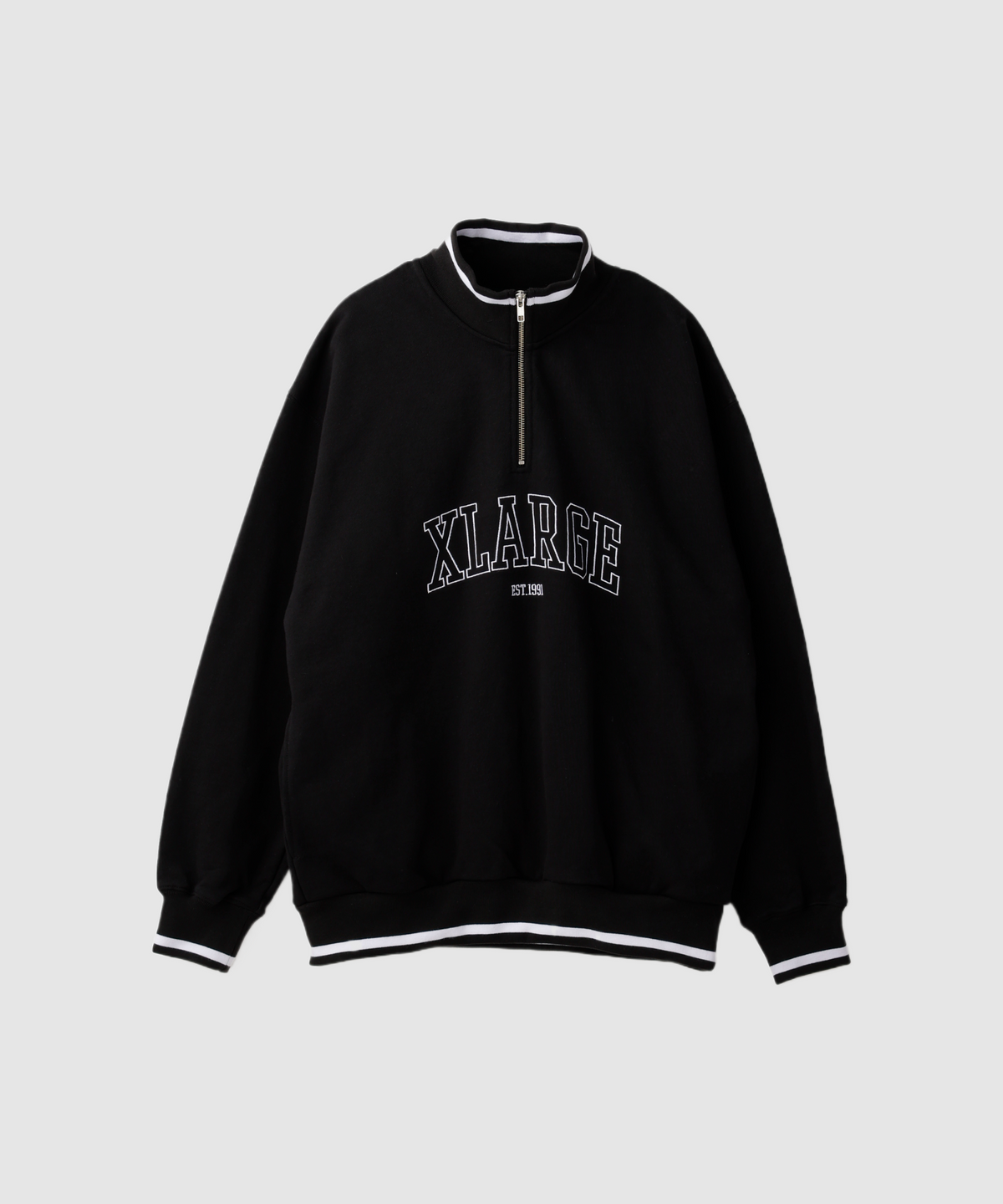 STRIPED RIB HALF ZIP SWEATSHIRT